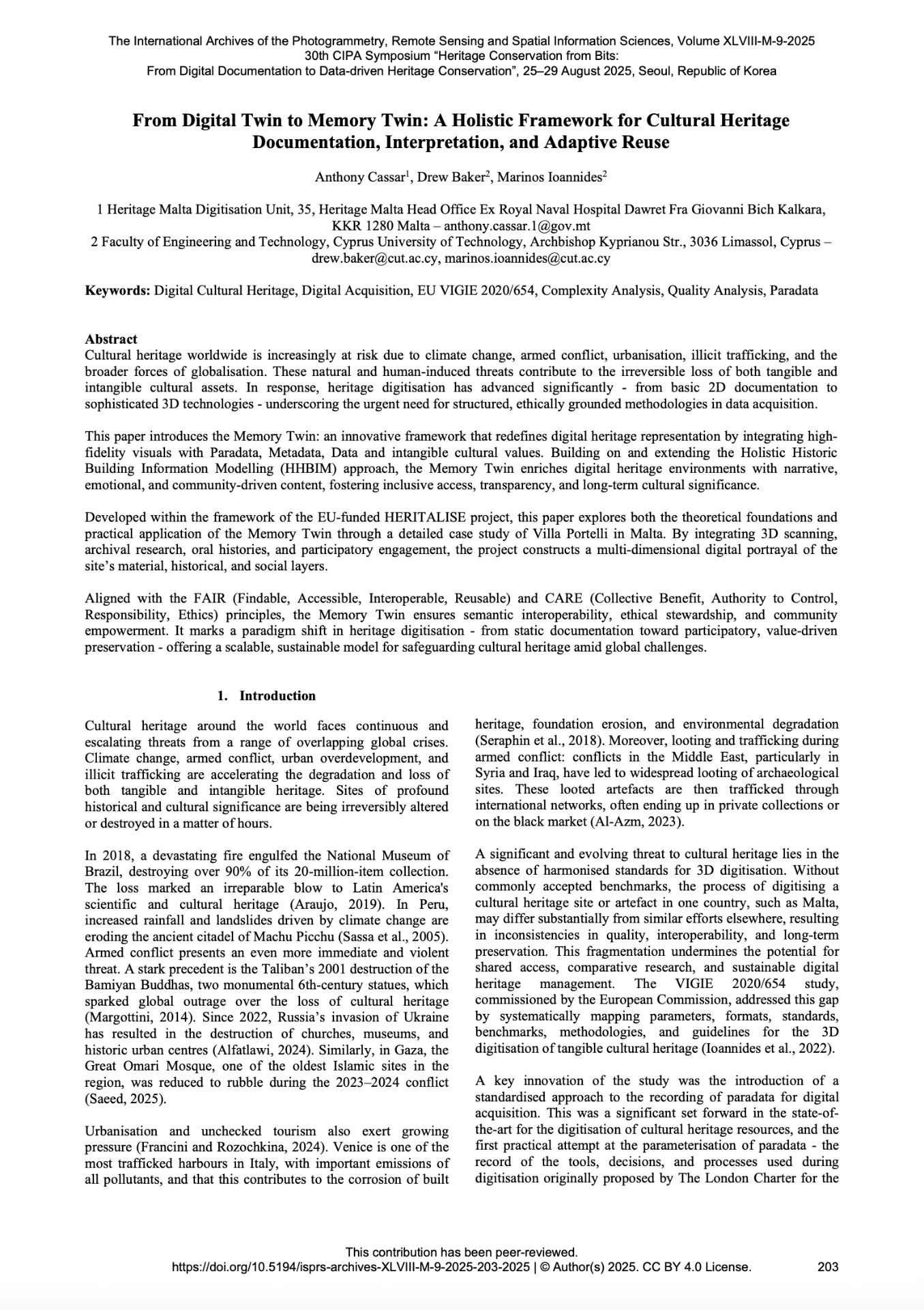 Cover of The International Archives of the Photogrammetry, Remote Sensing and Spatial Information Sciences, XLVIII-M-9-2025, pp. 203–209
