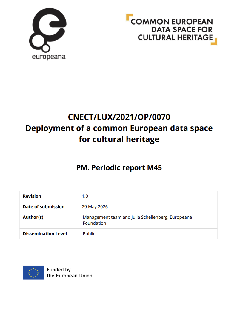 First page of the Europeana periodic report M45 for the common European data space for cultural heritage