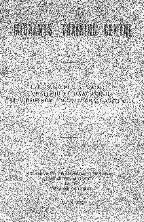 Cover of the 1929 Migrants' Training Centre guidebook issued by Malta's Department of Labour for migrants going to Australia